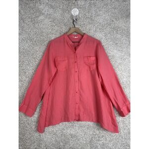 Eileen Fisher Womens Irish Linen Button Up Shirt Top PL Coral Pink Beachy